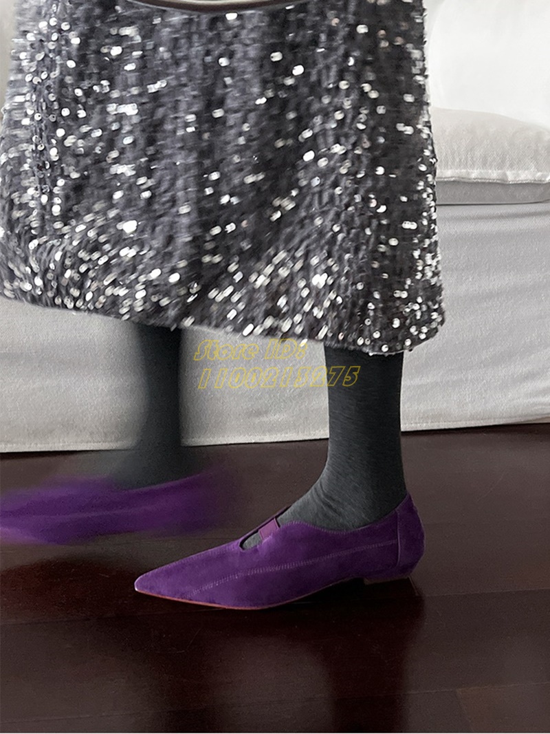 Dress Shoe Pointed - Mor Süet Sivri Burunlu Babetler, Giymesi